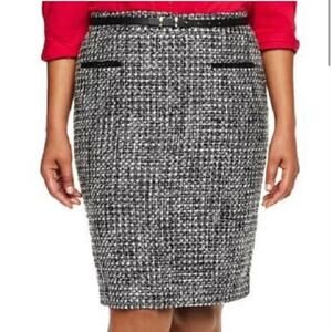 Worthington Black & White Tweed Pencil Skirt Women's 2 Back Slit Preppy Office
